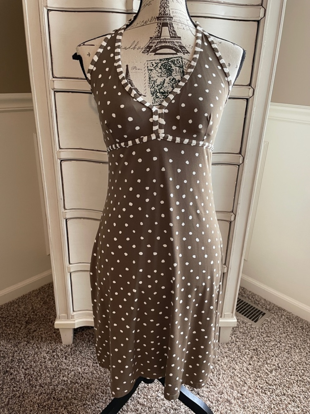 Tommy Bahama brown and white polka dot halter sundress